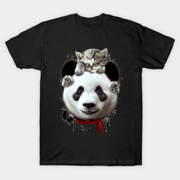 CAT ON PANDA T-Shirt by ADAMLAWLESS